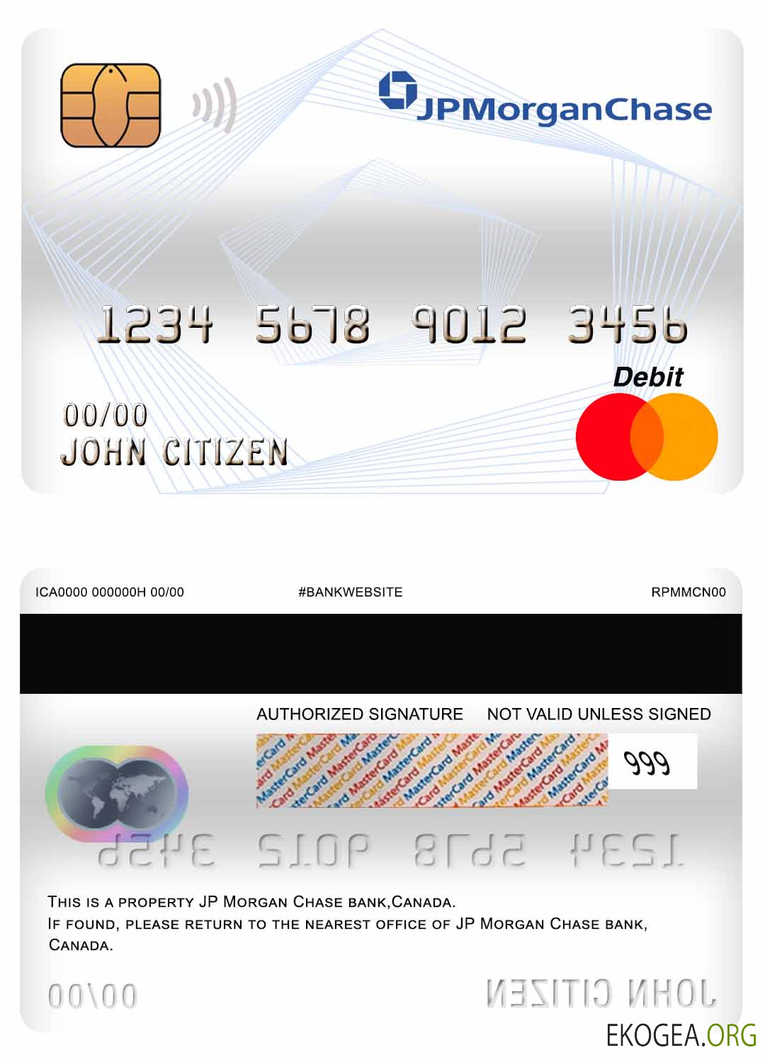 Carte de débit mastercard Canada JP Morgan Chase Bank
